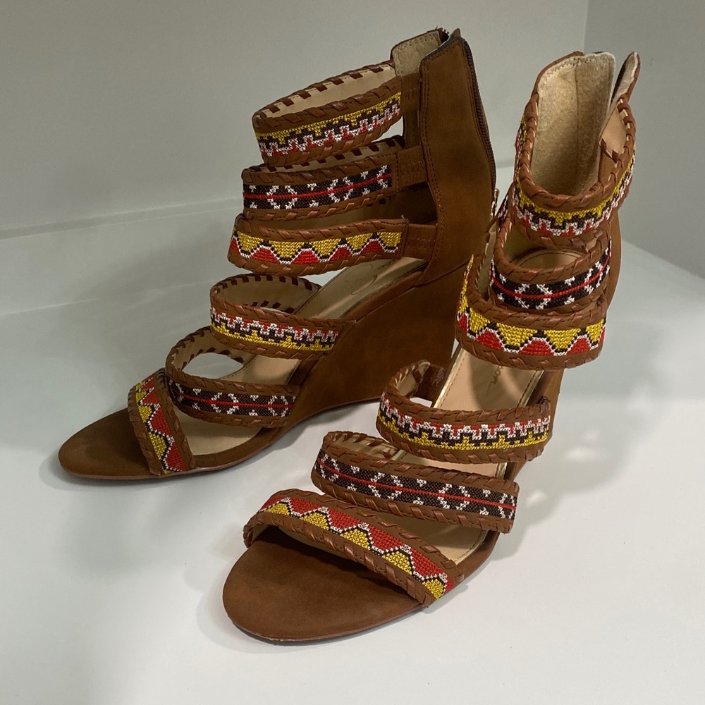 Jessica Simpson Brown and Multicolor Strappy Sandals
